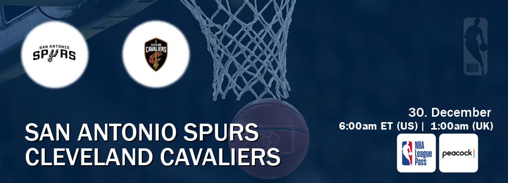 You can watch game live between San Antonio Spurs and Cleveland Cavaliers on NBA League Pass and Peacock(US). You can watch game live between San Antonio Spurs and Cleveland Cavaliers on NBA League Pass and Peacock(US).