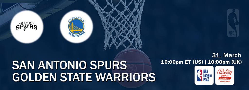 You can watch game live between San Antonio Spurs and Golden State Warriors on NBA League Pass and Bally Sports San Antonio(US).