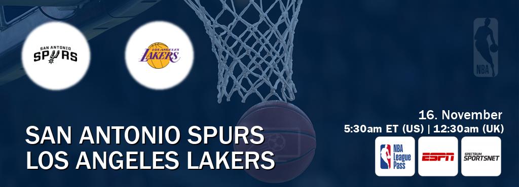 You can watch game live between San Antonio Spurs and Los Angeles Lakers on NBA League Pass, ESPN(AU), Spectrum SportsNet(US).