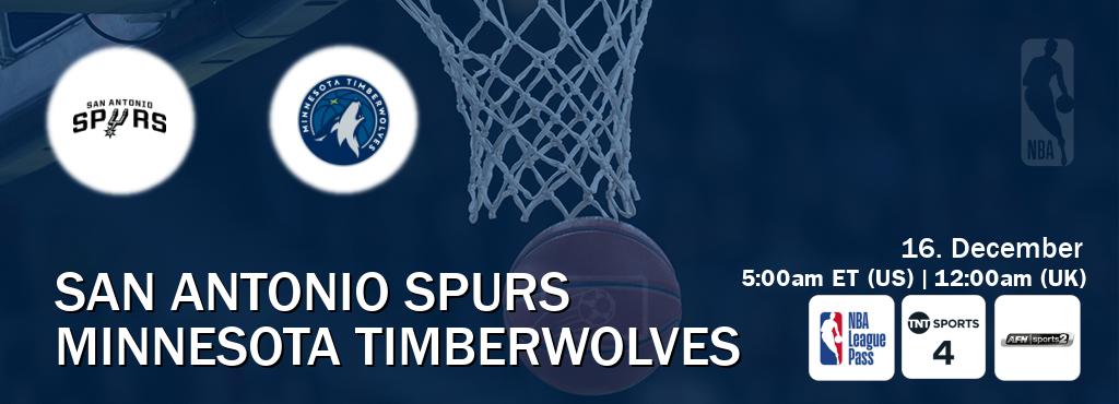 You can watch game live between San Antonio Spurs and Minnesota Timberwolves on NBA League Pass, TNT Sports 4(UK), AFN Sports 2(US).