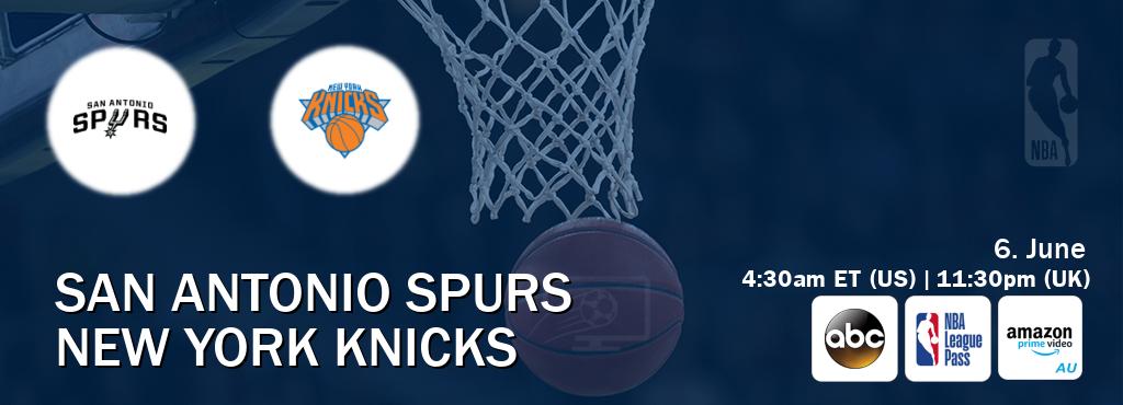 You can watch game live between San Antonio Spurs and New York Knicks on ABC(US), NBA League Pass, Amazon Prime Australia(AU). You can watch game live between San Antonio Spurs and New York Knicks on ABC(US), NBA League Pass, Amazon Prime Australia(AU).