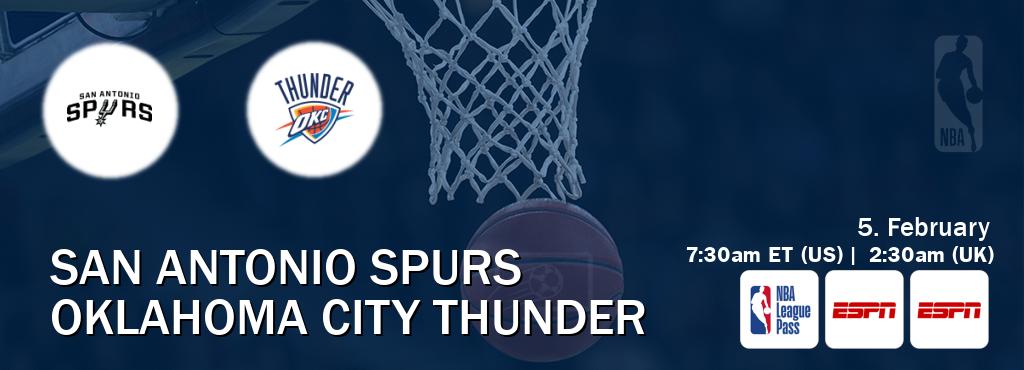 You can watch game live between San Antonio Spurs and Oklahoma City Thunder on NBA League Pass, ESPN(AU), ESPN(US).