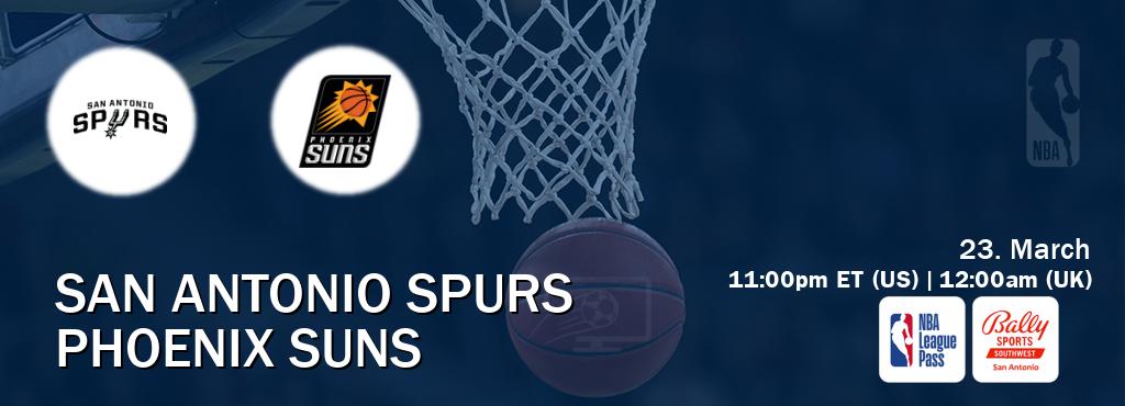 You can watch game live between San Antonio Spurs and Phoenix Suns on NBA League Pass and Bally Sports San Antonio(US).
