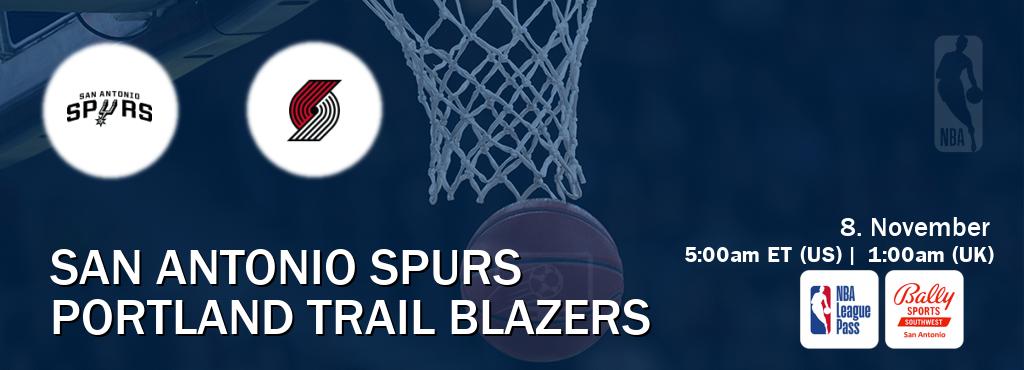 You can watch game live between San Antonio Spurs and Portland Trail Blazers on NBA League Pass and Bally Sports San Antonio(US).