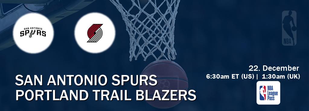 You can watch game live between San Antonio Spurs and Portland Trail Blazers on NBA League Pass.