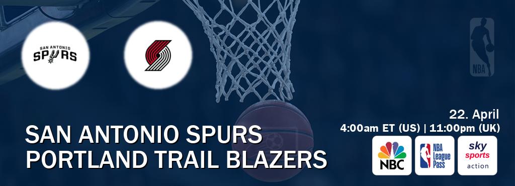 You can watch game live between San Antonio Spurs and Portland Trail Blazers on NBC(US), NBA League Pass, Sky Sports Action(UK).