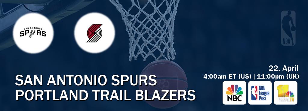 You can watch game live between San Antonio Spurs and Portland Trail Blazers on NBC(US), NBA League Pass, WBAL TV(US).