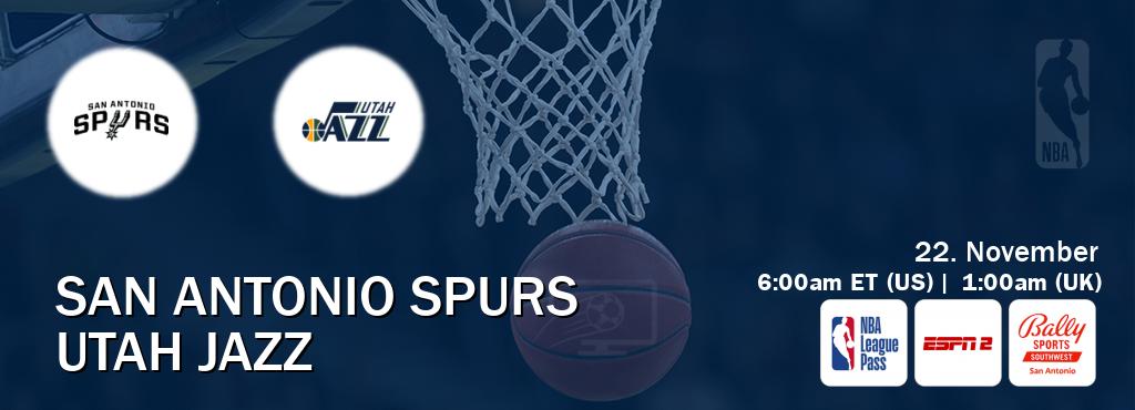 You can watch game live between San Antonio Spurs and Utah Jazz on NBA League Pass, ESPN2(AU), Bally Sports San Antonio(US).