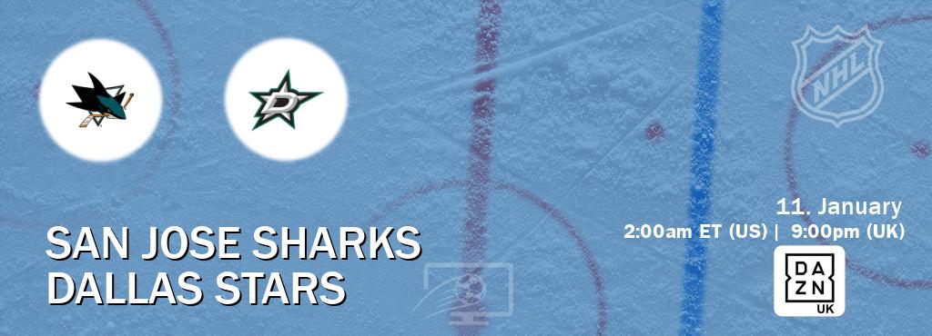 You can watch game live between San Jose Sharks and Dallas Stars on DAZN UK(UK).
