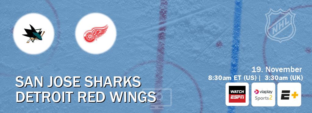 You can watch game live between San Jose Sharks and Detroit Red Wings on WatchESPN(AU), Viaplay Sports 2(UK), ESPN+(US).