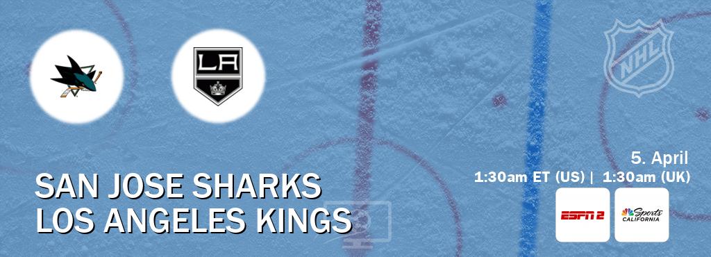 You can watch game live between San Jose Sharks and Los Angeles Kings on ESPN2(AU) and NBCS California(US).