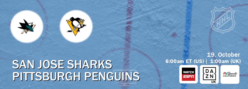 You can watch game live between San Jose Sharks and Pittsburgh Penguins on WatchESPN(AU), DAZN UK(UK), NBCS California(US). You can watch game live between San Jose Sharks and Pittsburgh Penguins on WatchESPN(AU), DAZN UK(UK), NBCS California(US).