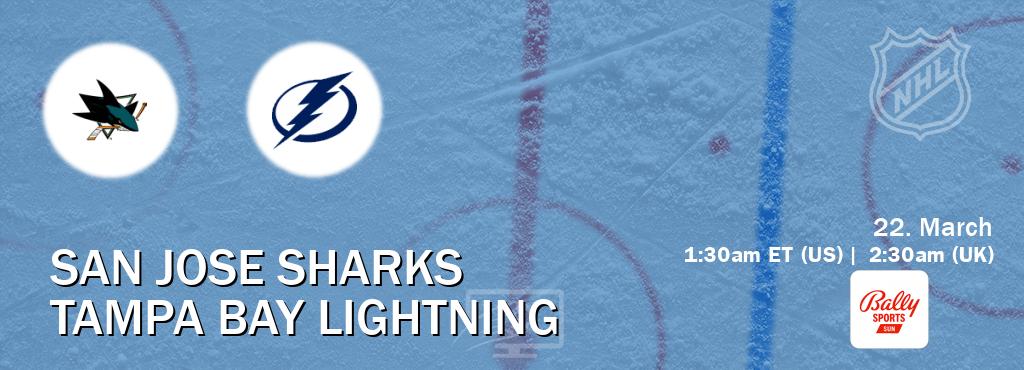 You can watch game live between San Jose Sharks and Tampa Bay Lightning on Bally Sports Sun(US).