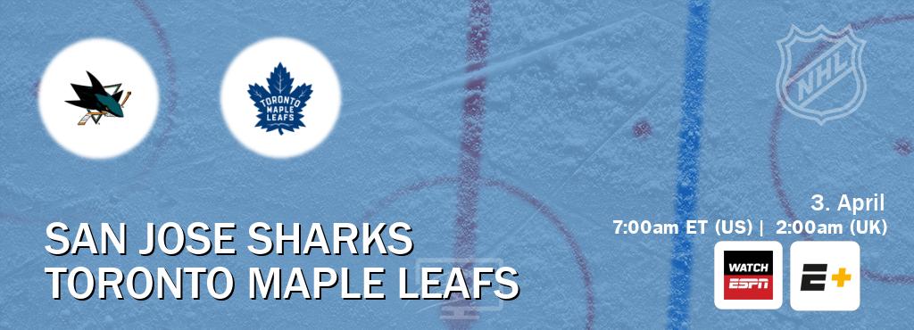 You can watch game live between San Jose Sharks and Toronto Maple Leafs on WatchESPN(AU) and ESPN+(US).