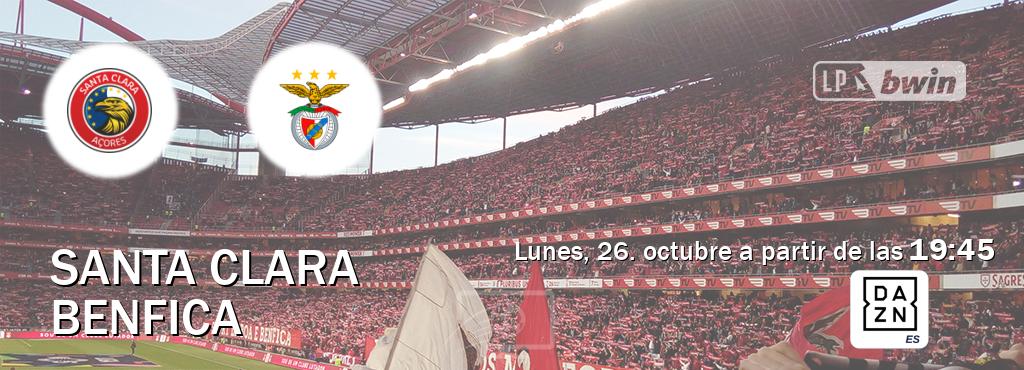 El partido entre Santa Clara y Benfica será retransmitido por DAZN España (lunes, 26. octubre a partir de las  19:45).