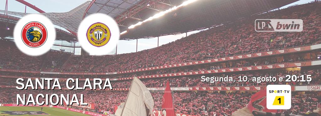 Jogo entre Santa Clara e Nacional tem emissão Sport TV 1 (segunda, 10. agosto e  20:15).