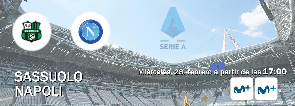 El partido entre Sassuolo y Napoli será retransmitido por Movistar Liga de Campeones  y Moviestar+ (miércoles, 28. febrero a partir de las  17:00).