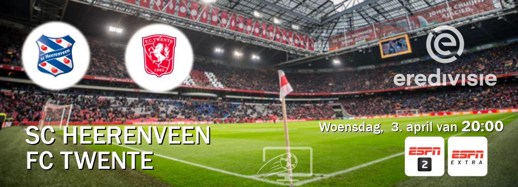 Wedstrijd tussen SC Heerenveen en FC Twente live op tv bij ESPN 2, ESPN Extra (woensdag,  3. april van  20:00).