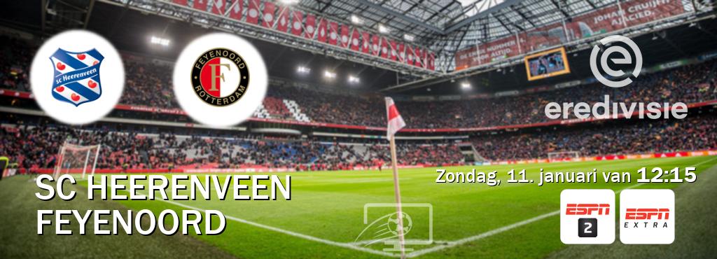 Wedstrijd tussen SC Heerenveen en Feyenoord live op tv bij ESPN 2, ESPN Extra (zondag, 11. januari van  12:15).