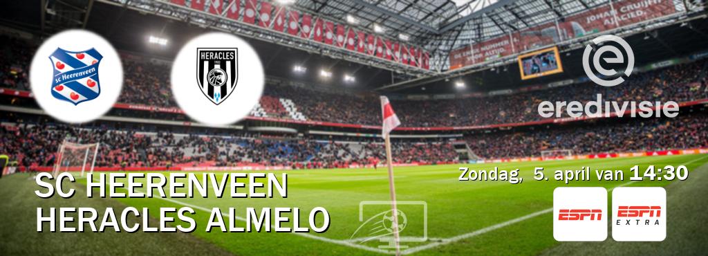 Wedstrijd tussen SC Heerenveen en Heracles Almelo live op tv bij ESPN 1, ESPN Extra (zondag,  5. april van  14:30).