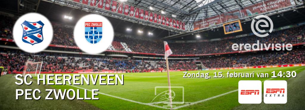 Wedstrijd tussen SC Heerenveen en PEC Zwolle live op tv bij ESPN 1, ESPN Extra (zondag, 15. februari van  14:30).