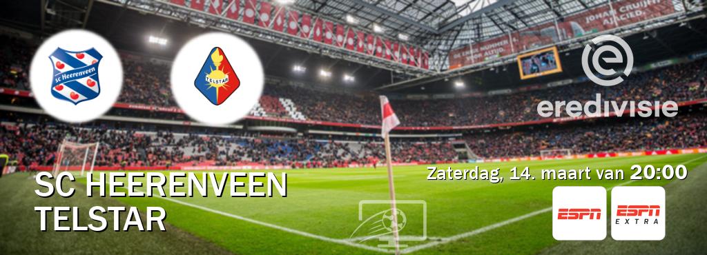 Wedstrijd tussen SC Heerenveen en Telstar live op tv bij ESPN 1, ESPN Extra (zaterdag, 14. maart van  20:00).