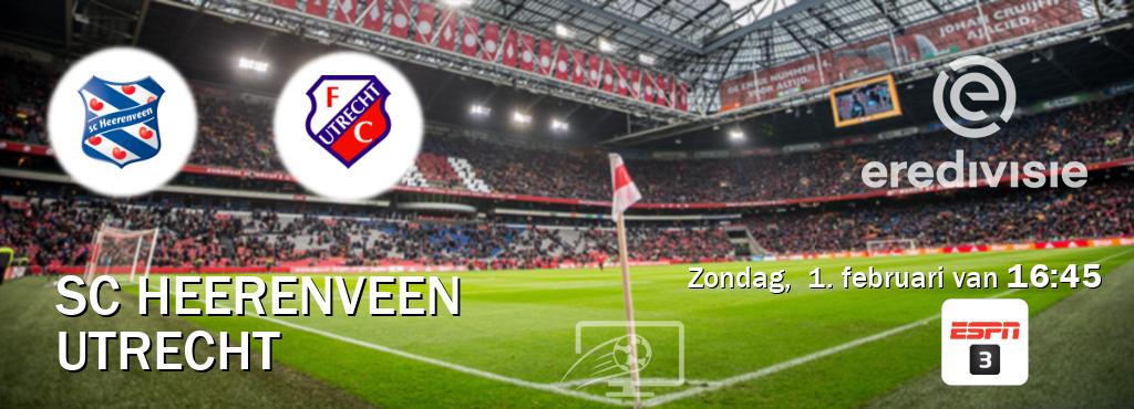 Wedstrijd tussen SC Heerenveen en Utrecht live op tv bij ESPN 3 (zondag,  1. februari van  16:45).