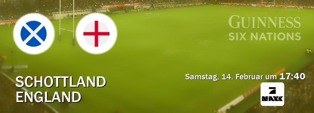 Das Spiel zwischen Schottland und England wird am Samstag, 14. Februar um 17:40, live vom ProSieben MAXX übertragen. Das Spiel zwischen Schottland und England wird am Samstag, 14. Februar um 17:40, live vom ProSieben MAXX übertragen.