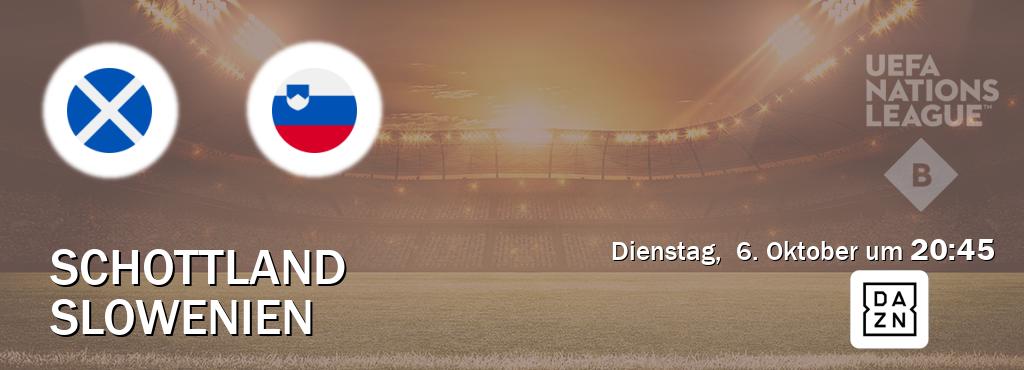 Das Spiel zwischen Schottland und Slowenien wird am Dienstag, 6. Oktober um 20:45, live vom DAZN übertragen. Das Spiel zwischen Schottland und Slowenien wird am Dienstag, 6. Oktober um 20:45, live vom DAZN übertragen.