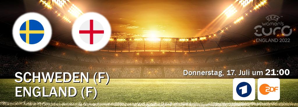Das Spiel zwischen Schweden (F) und England (F) wird am Donnerstag, 17. Juli um 21:00, live vom Das Erste und ZDF übertragen. Das Spiel zwischen Schweden (F) und England (F) wird am Donnerstag, 17. Juli um 21:00, live vom Das Erste und ZDF übertragen.