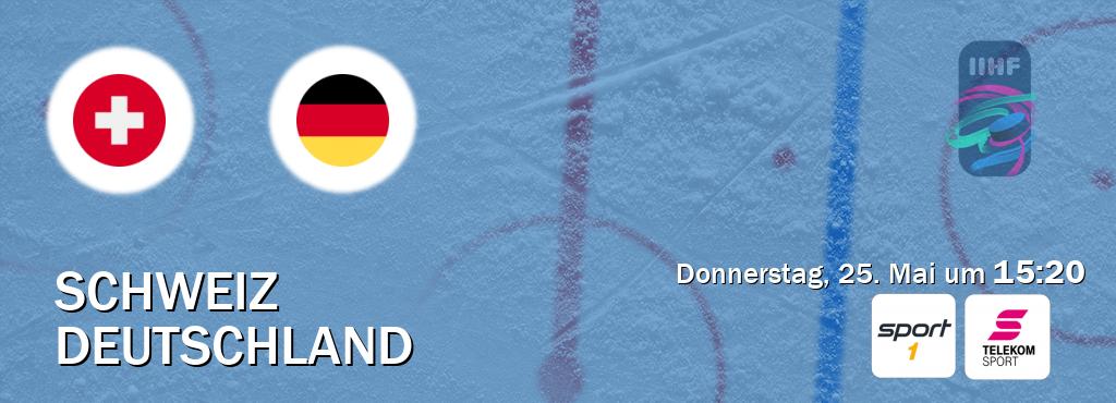 Das Spiel zwischen Schweiz und Deutschland wird am Donnerstag, 25. Mai um  15:20, live vom SPORT1 und Magenta Sport übertragen.