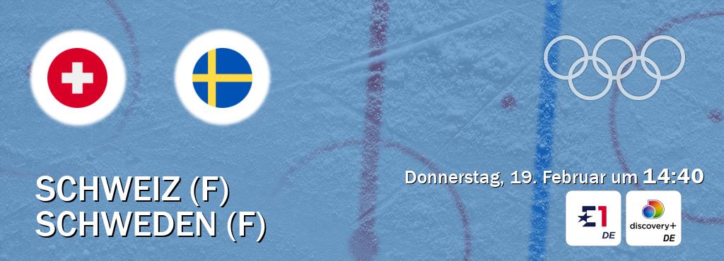 Das Spiel zwischen Schweiz (F) und Schweden (F) wird am Donnerstag, 19. Februar um  14:40, live vom Eurosport 1 und Discovery + übertragen.