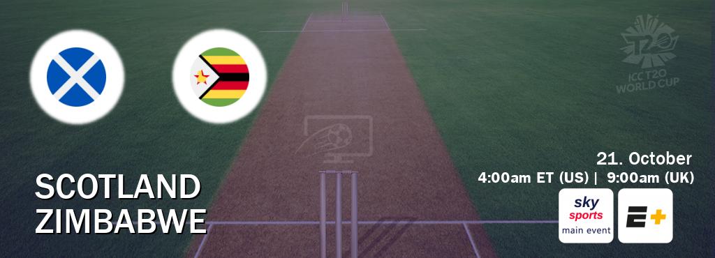 You can watch game live between Scotland and Zimbabwe on Sky Sports Main Event and ESPN+.