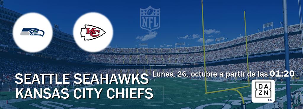 El partido entre Seattle Seahawks y Kansas City Chiefs será retransmitido por DAZN España (lunes, 26. octubre a partir de las 01:20). El partido entre Seattle Seahawks y Kansas City Chiefs será retransmitido por DAZN España (lunes, 26. octubre a partir de las 01:20).