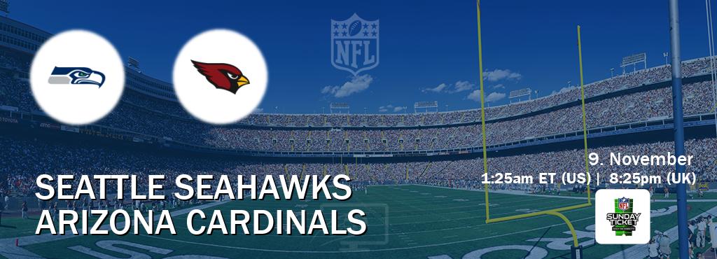 You can watch game live between Seattle Seahawks and Arizona Cardinals on NFL Sunday Ticket(US).