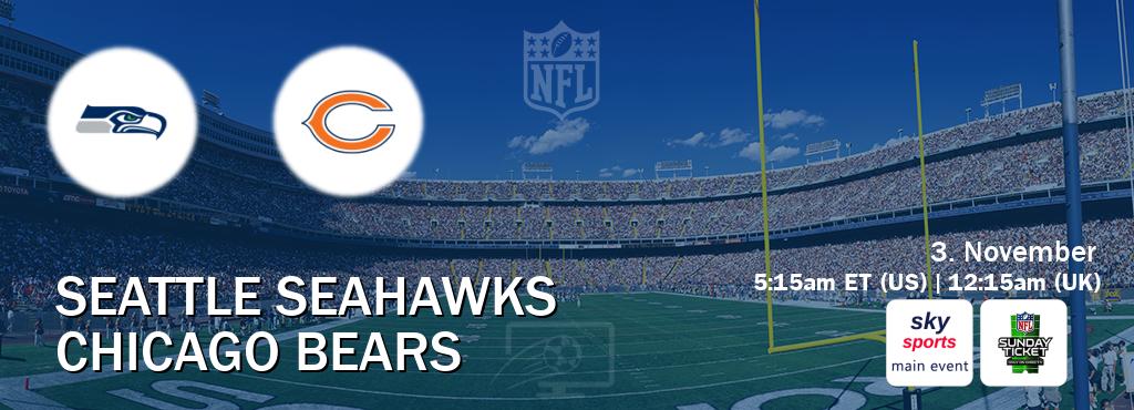You can watch game live between Seattle Seahawks and Chicago Bears on Sky Sports Main Event(UK) and NFL Sunday Ticket(US). You can watch game live between Seattle Seahawks and Chicago Bears on Sky Sports Main Event(UK) and NFL Sunday Ticket(US).