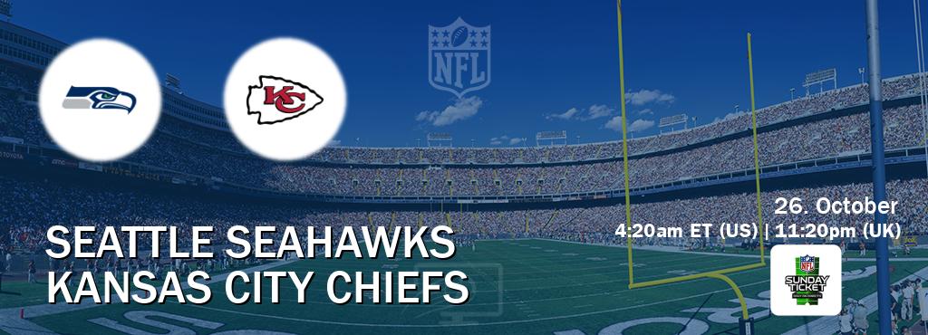 You can watch game live between Seattle Seahawks and Kansas City Chiefs on NFL Sunday Ticket(US).