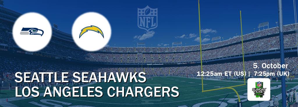 You can watch game live between Seattle Seahawks and Los Angeles Chargers on NFL Sunday Ticket(US).
