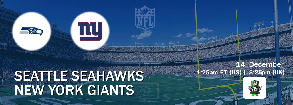 You can watch game live between Seattle Seahawks and New York Giants on NFL Sunday Ticket(US).