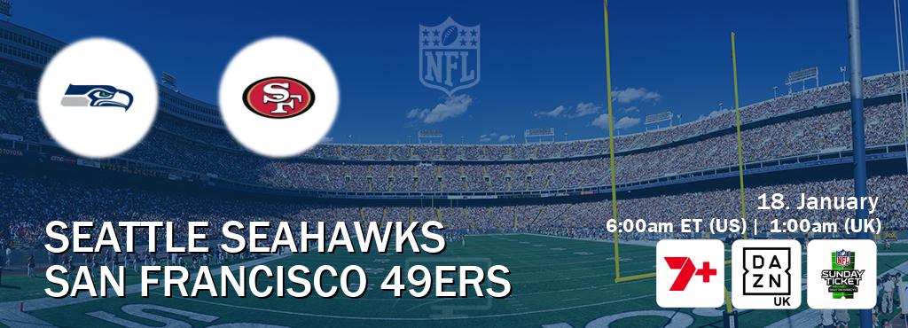 You can watch game live between Seattle Seahawks and San Francisco 49ers on 7plus Sport(AU), DAZN UK(UK), NFL Sunday Ticket(US).