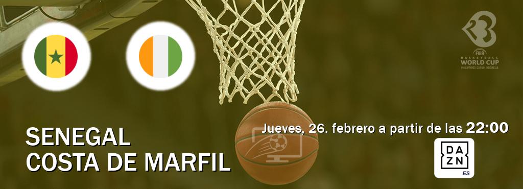 El partido entre Senegal y Costa de Marfil será retransmitido por DAZN España (jueves, 26. febrero a partir de las  22:00).