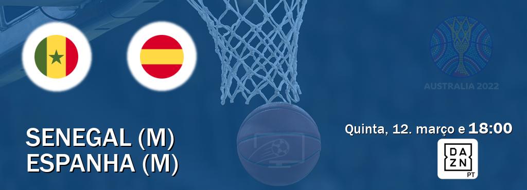 Jogo entre Senegal (M) e Espanha (M) tem emissão DAZN (quinta, 12. março e  18:00).