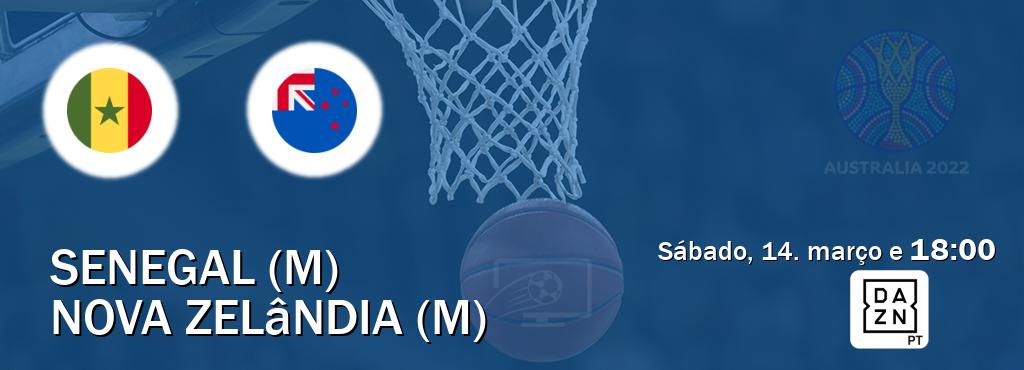 Jogo entre Senegal (M) e Nova Zelândia (M) tem emissão DAZN (sábado, 14. março e  18:00).