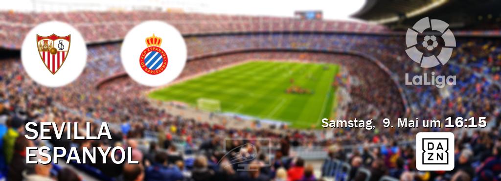 Das Spiel zwischen Sevilla und Espanyol wird am Samstag,  9. Mai um  16:15, live vom DAZN übertragen.