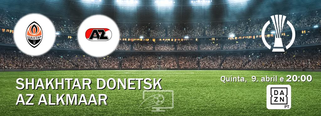 Jogo entre Shakhtar Donetsk e AZ Alkmaar tem emissão DAZN (quinta,  9. abril e  20:00).