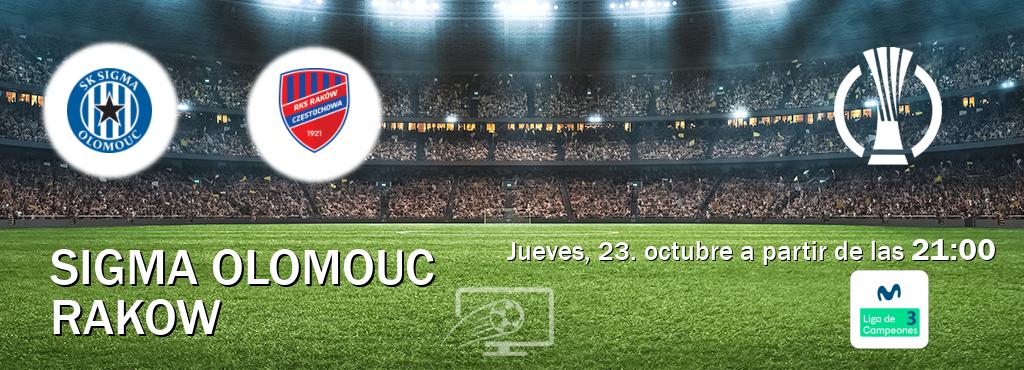 El partido entre Sigma Olomouc y Rakow será retransmitido por Movistar Liga de Campeones 3 (jueves, 23. octubre a partir de las 21:00). El partido entre Sigma Olomouc y Rakow será retransmitido por Movistar Liga de Campeones 3 (jueves, 23. octubre a partir de las 21:00).