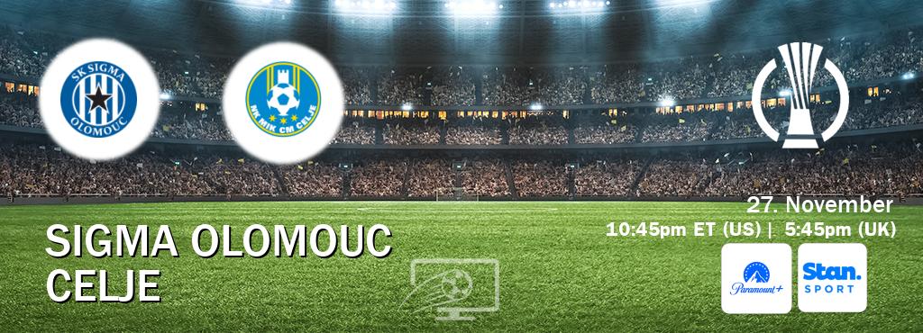You can watch game live between Sigma Olomouc and Celje on Paramount+(US) and Stan Sport(AU). You can watch game live between Sigma Olomouc and Celje on Paramount+(US) and Stan Sport(AU).
