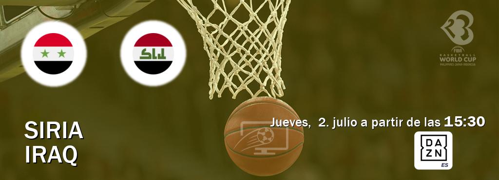 El partido entre Siria y Iraq será retransmitido por DAZN España (jueves,  2. julio a partir de las  15:30).
