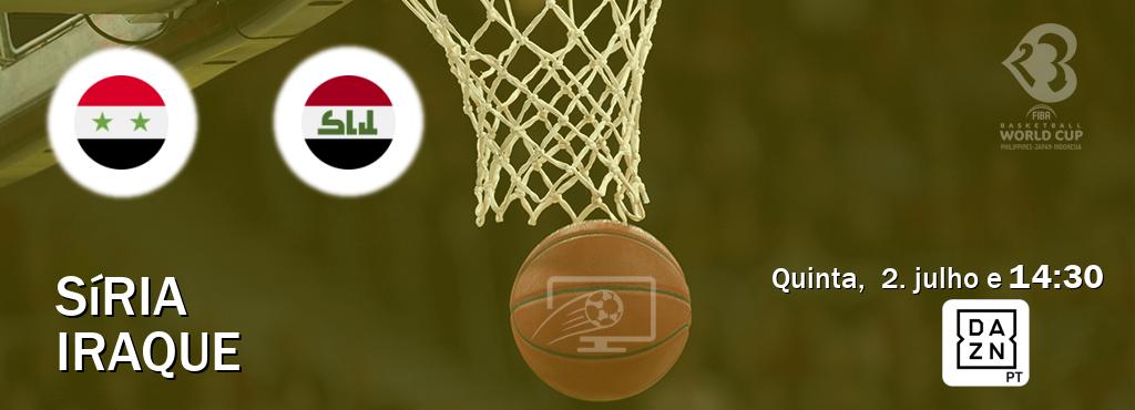Jogo entre Síria e Iraque tem emissão DAZN (quinta,  2. julho e  14:30).