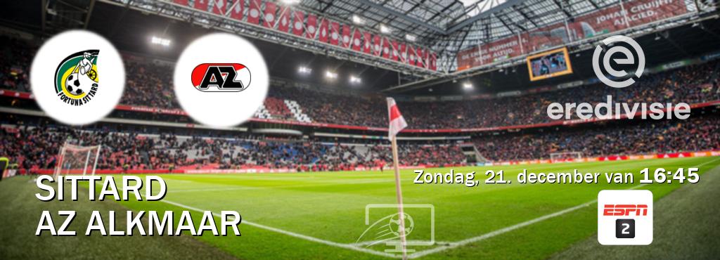 Wedstrijd tussen Sittard en AZ Alkmaar live op tv bij ESPN 2 (zondag, 21. december van  16:45).